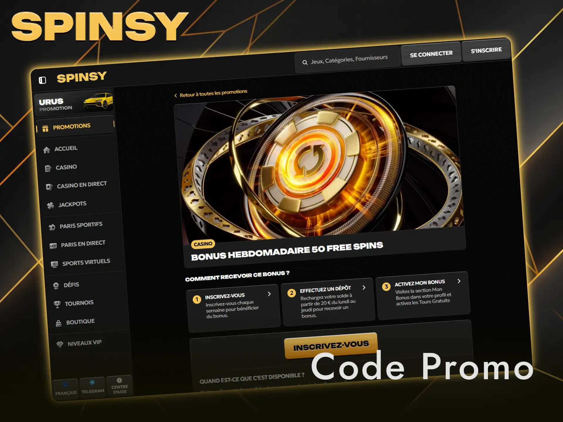 Utilisez un code promo Spinsy pour débloquer des free spins et jouer gratuitement.